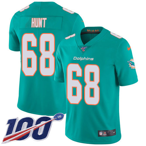 Nike Dolphins #68 Robert Hunt Aqua Green Team Color Youth Stitched NFL 100th Season Vapor Untouchable Limited Jersey